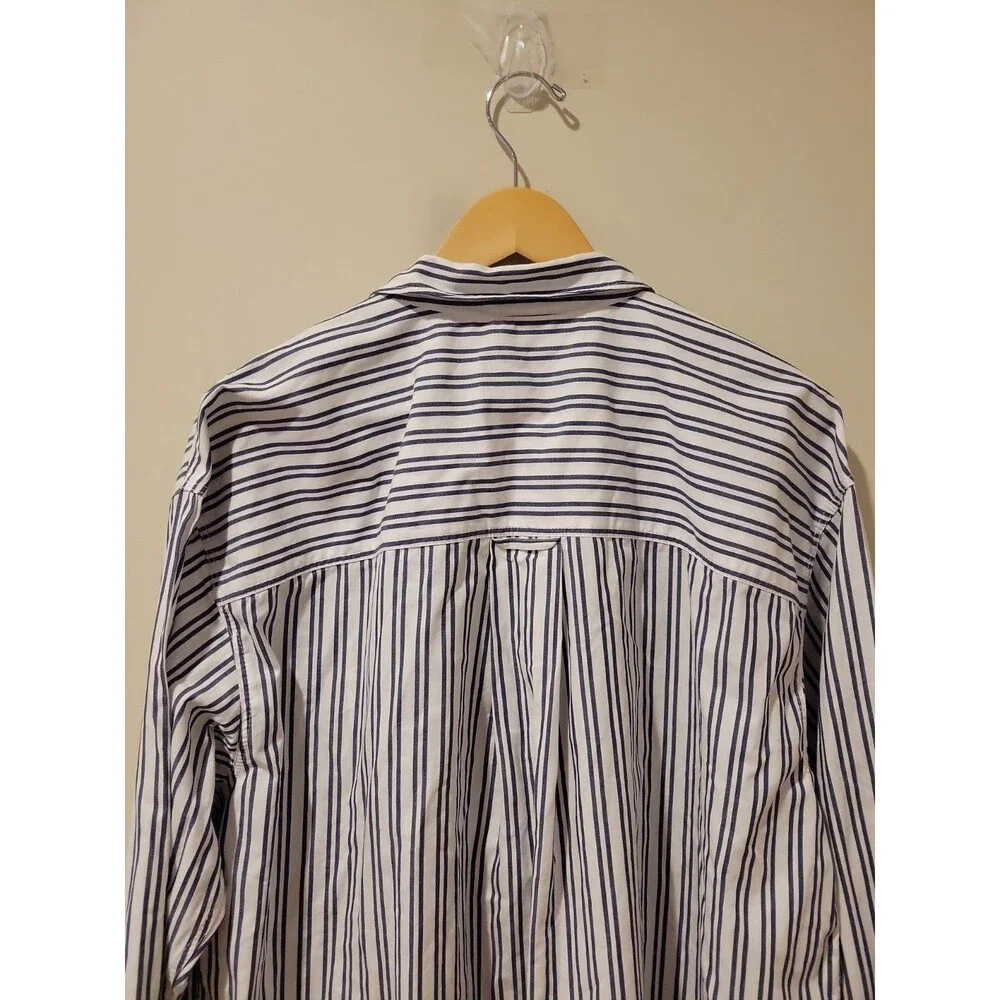 J. Crew Women's Etienne Oversized Shirt White Blue Stripe 100% Cotton Poplin L